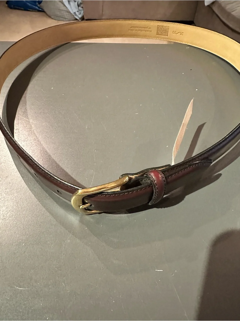 Jos. A. Bank Dark Brown Leather Belt with Brass Buckle
